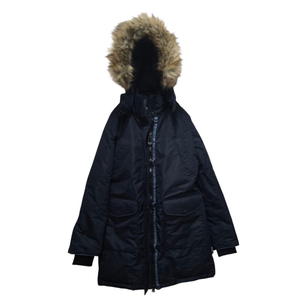 Noize Faux Fur Hood Parka Coat Small Navy Vegan Winter Jacket